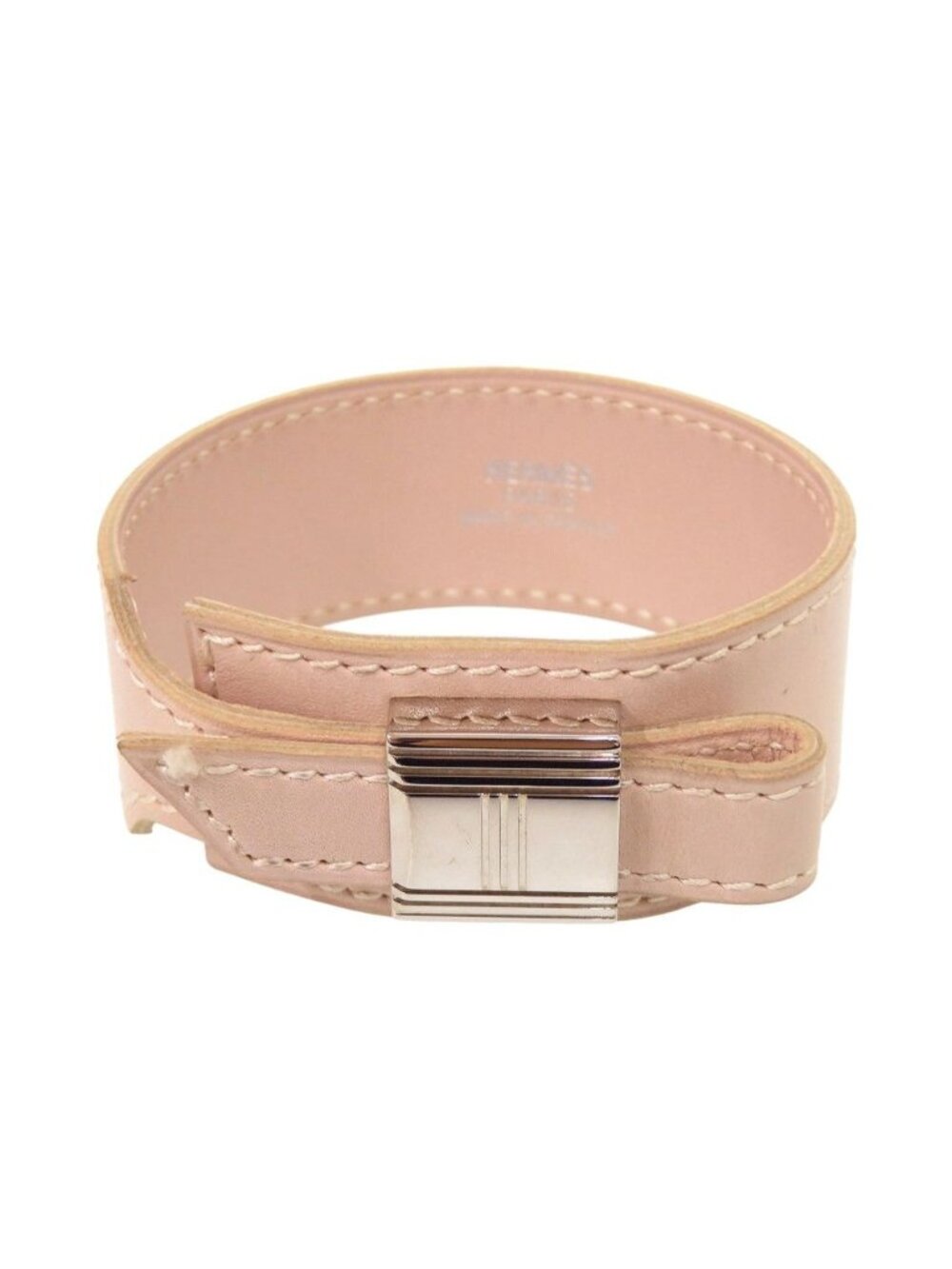Hermes Armitemis Leather Metal Pink Beige Silver Bracelet